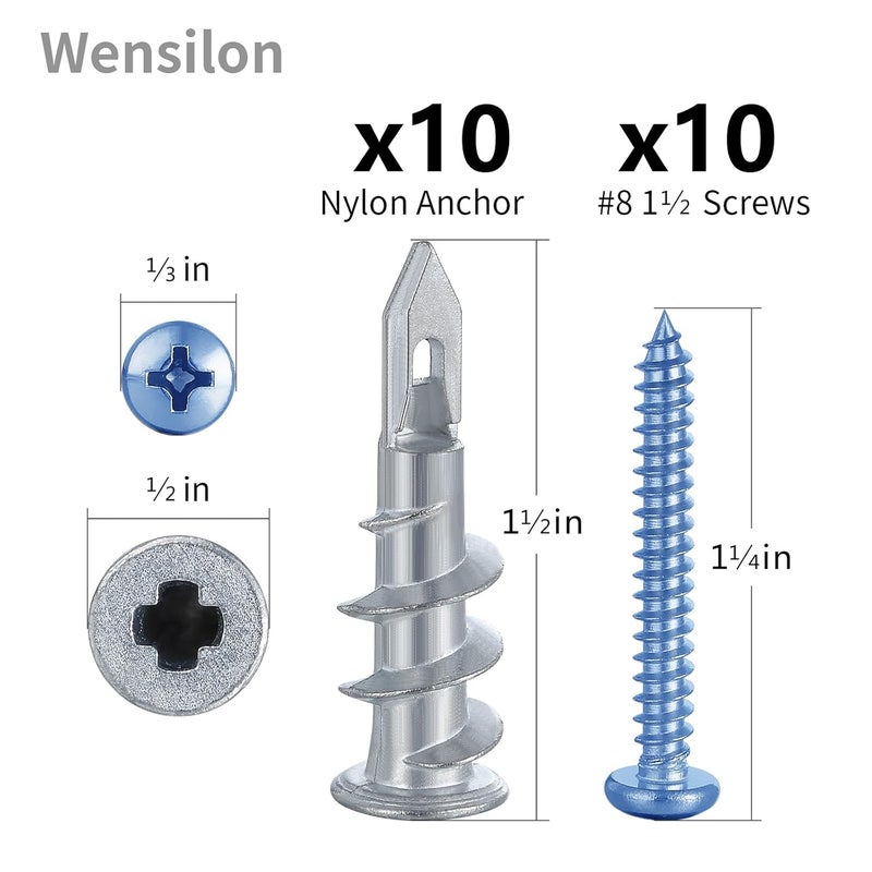 Wensilon Self-Drilling Drywall Anchors Assortment Kit – 182 Pcs for Concrete, Drywall,sheetrock Anchors， and Sheetrock – Heavy Duty Wall Anchors for Easy Installation, No Drill Bit Required - Image 4